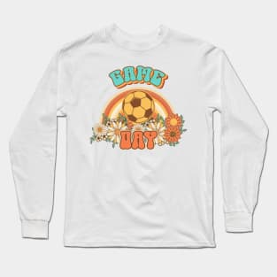 Groovy Soccer mom Retro game day  gift for funny mother Vintage floral pattern Long Sleeve T-Shirt